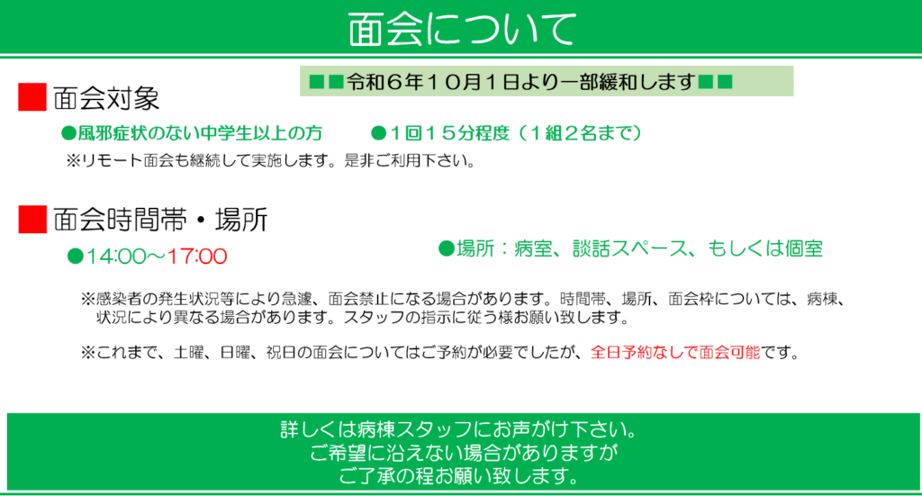 学研都市病院 面会について 